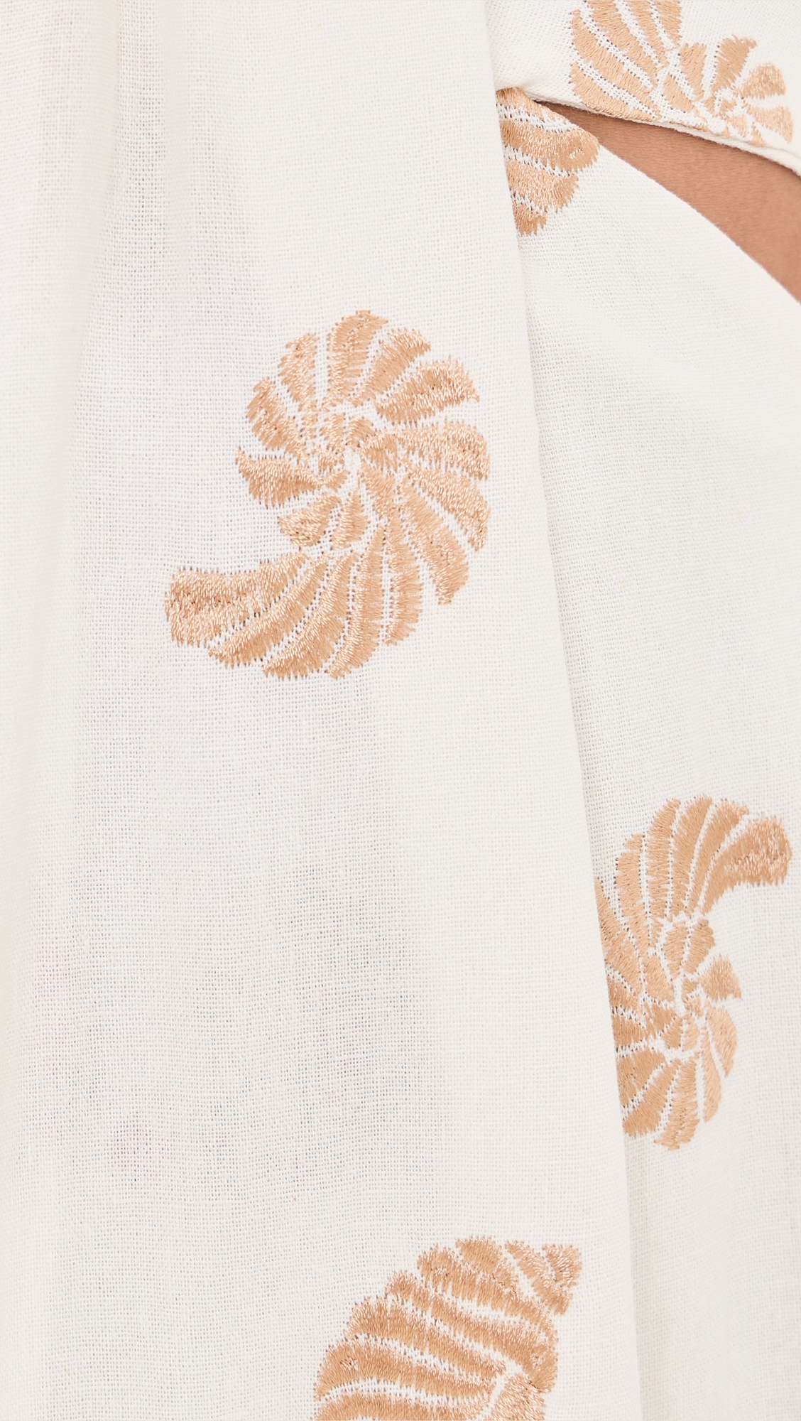 Embroidered Shell Linen Maxi Dress Off-White