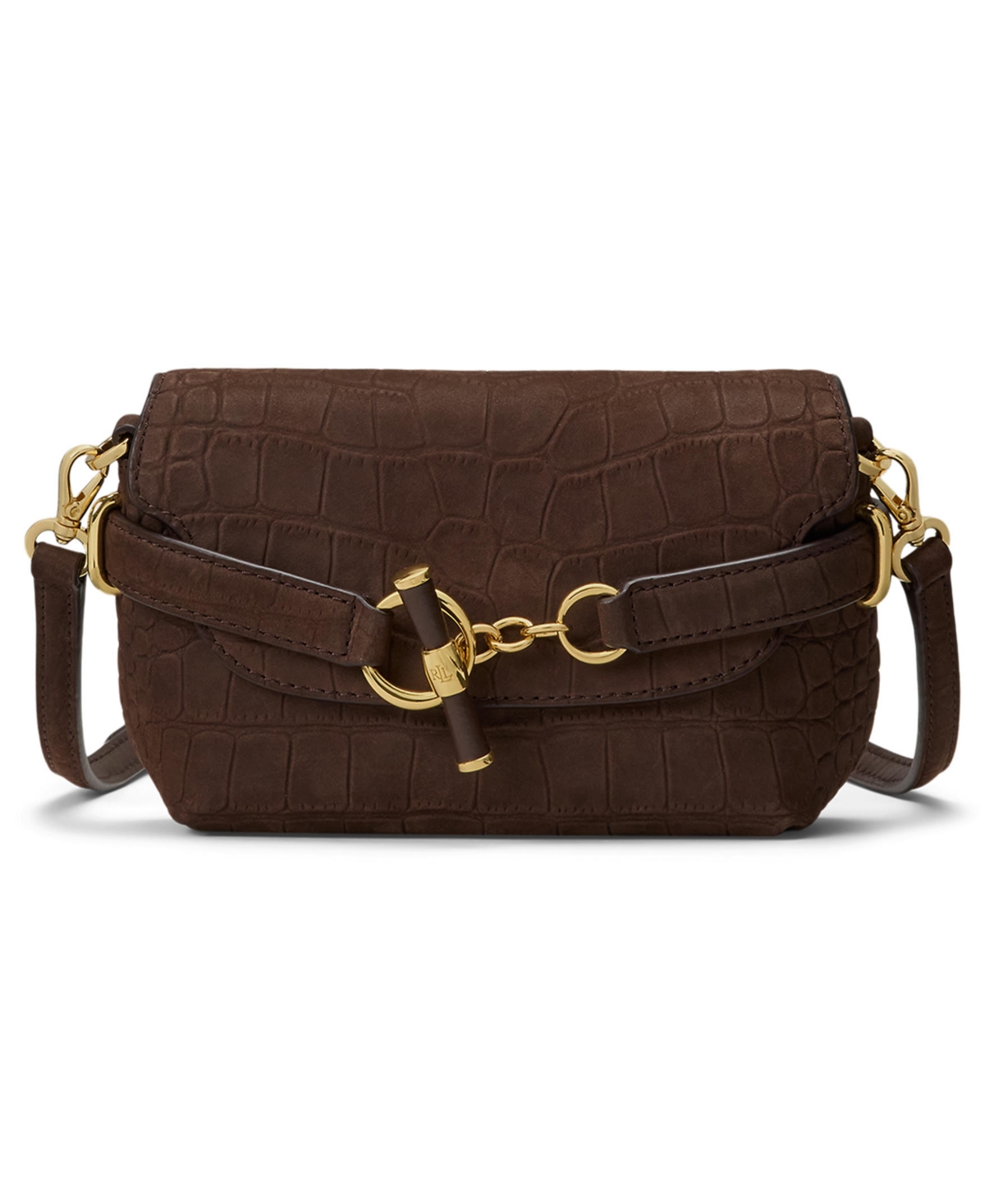 Crocodile Embossed Blaike Mini Leather Crossbody Handbag - Chestnut Brown