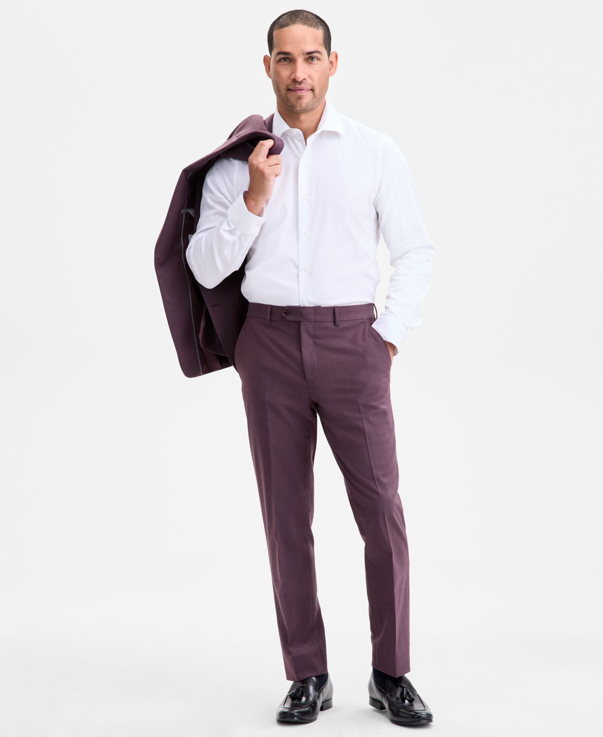 Men's Slim-Fit Solid Wool-Blend Suit Separate Pants, Exclusively at Macy's - Plum