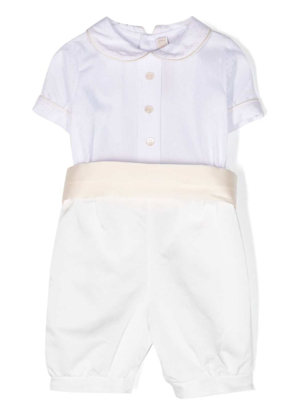 Bow-front short-sleeved romper - White