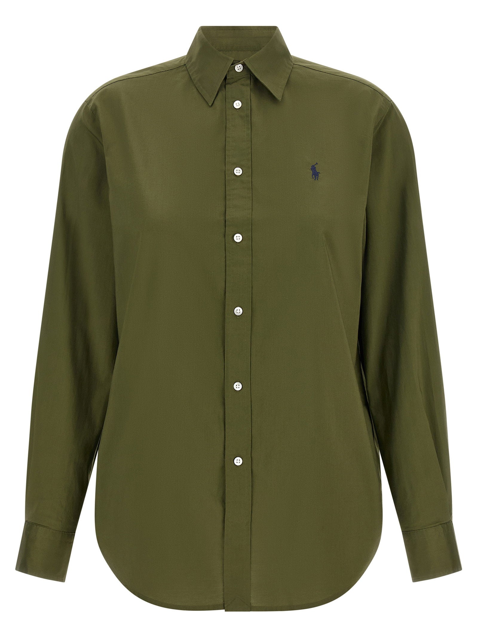 Logo-Embroidered Cotton Twill Shirt — Olive Green