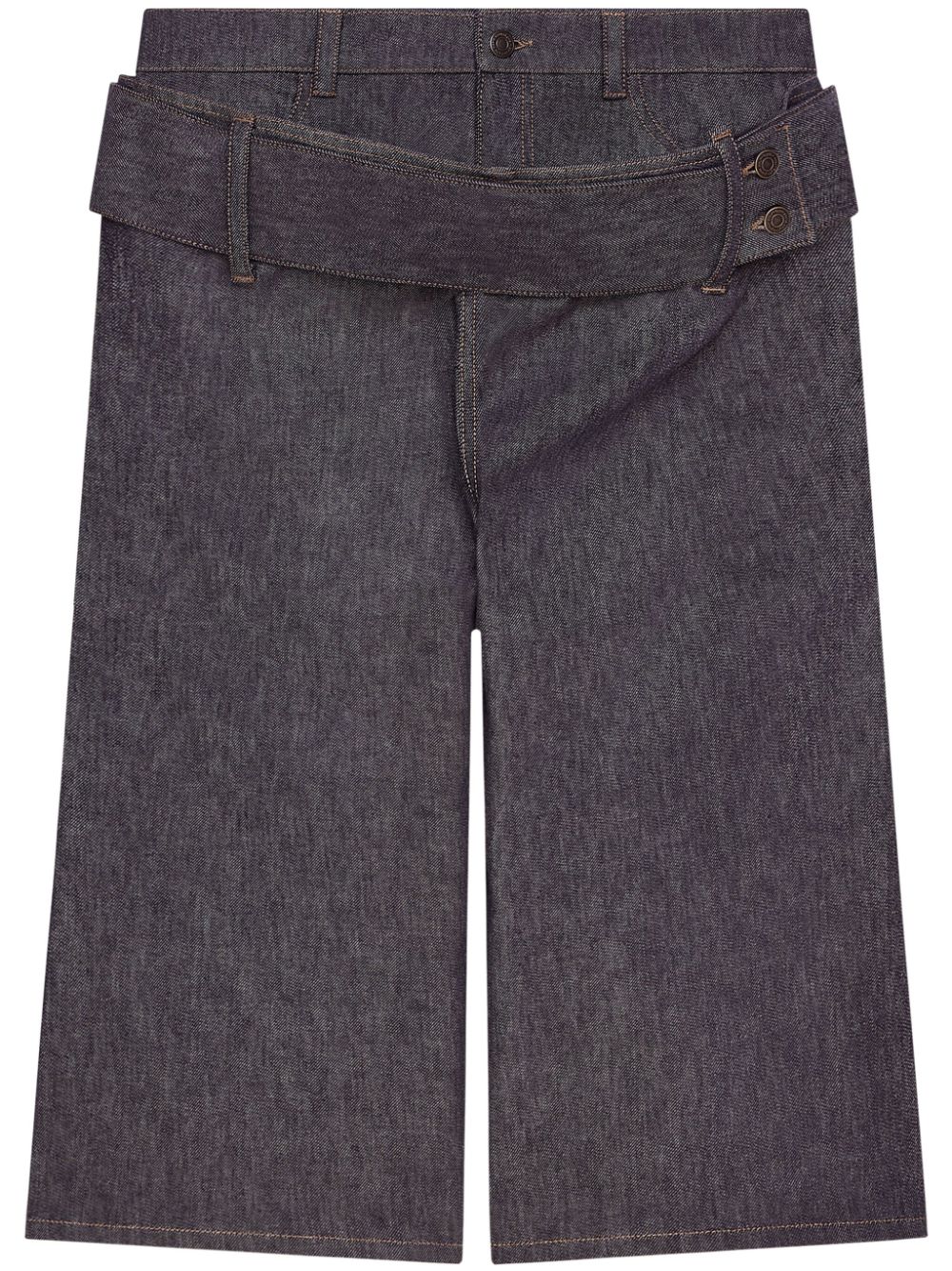Double-belted denim shorts - Grey