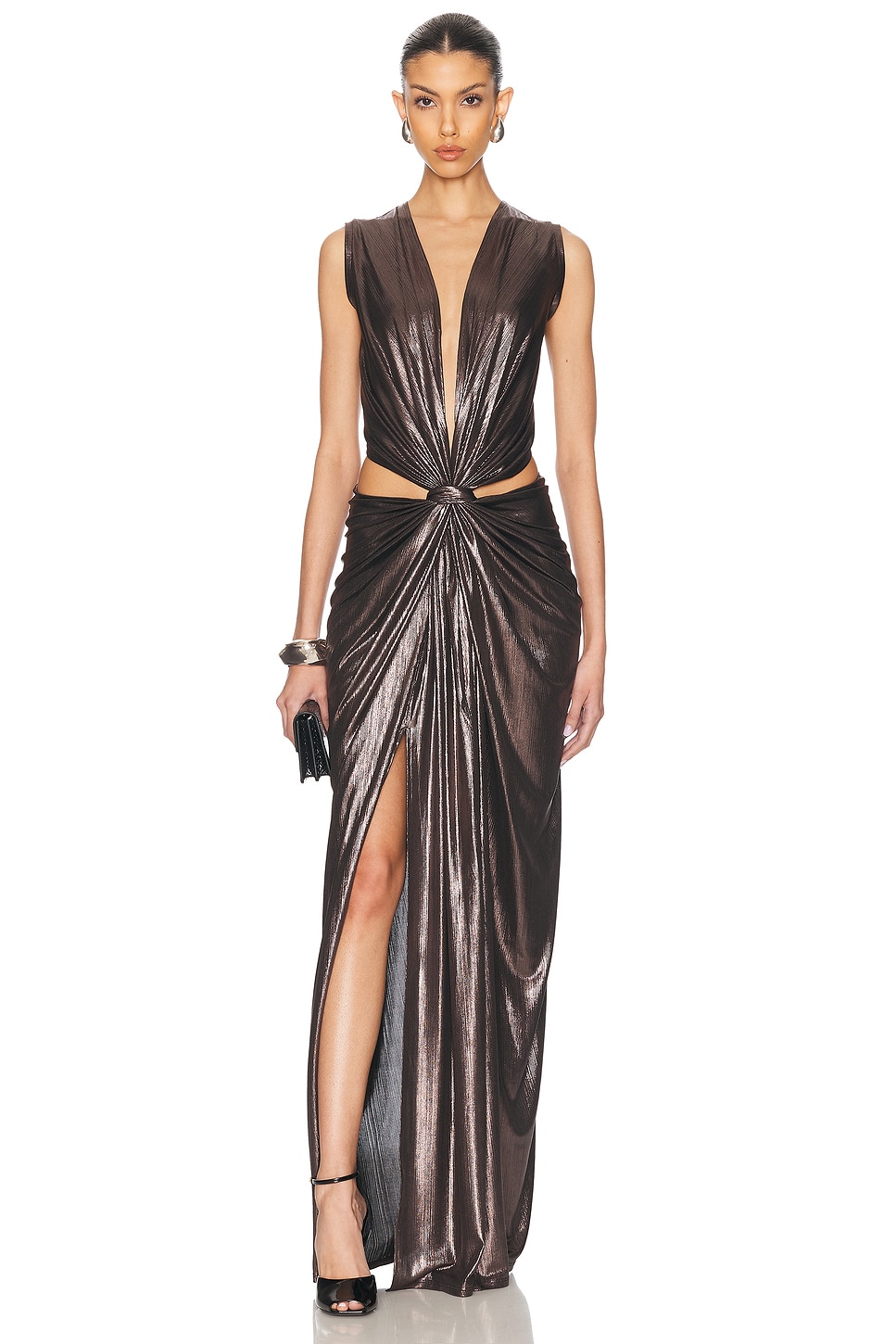 Sid Neigum Floor Length Knot Dress in Metallic Espresso - Brown. XS also in