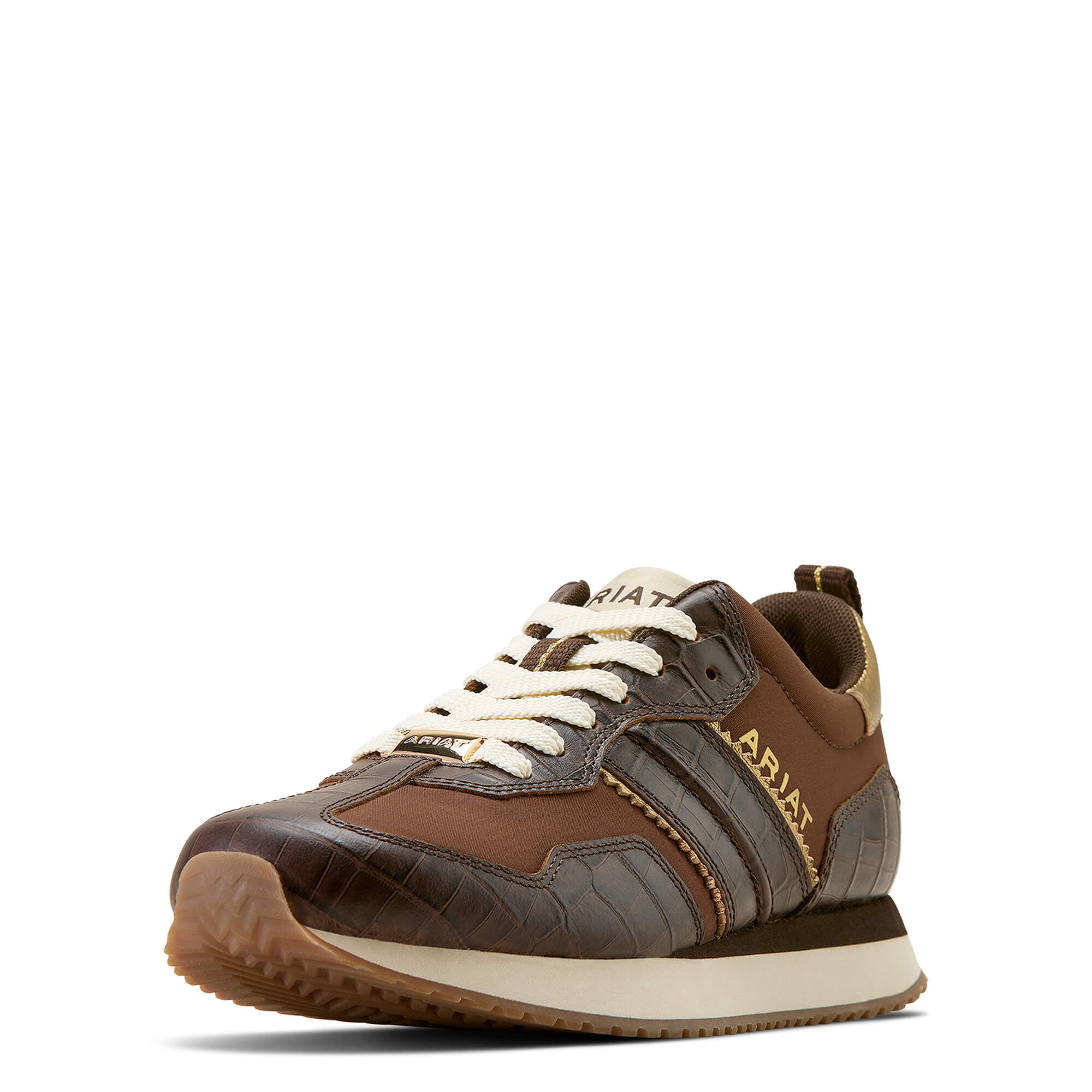 Women's Ranch Runner Trainer Shoes in Aged Tan Luxe Espresso Croc Print, B Medium Width, Size 3, by