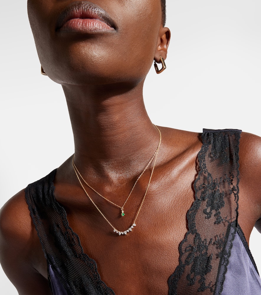 Tiny Emerald Goddess 14kt gold choker with emeralds and diamonds