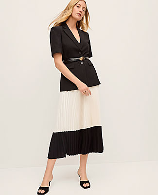 Ann Taylor Petite Colorblock Pleated Midi Skirt