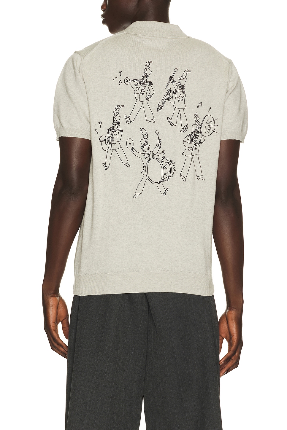 Edmmond Studios Brass Band Polo in Plain Grey Melange - Grey. L also in S, M, XL/1X