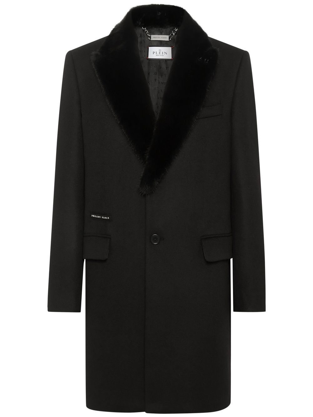 Faux-fur trim single-breasted coat - Black