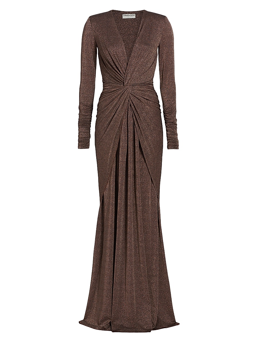 Women's Hajar Metallic Jersey Twist-Front Gown - Bronze