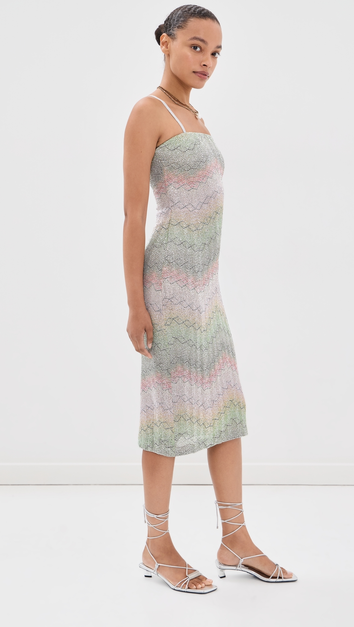 Sequin Midi Dress Multicolor Green/Pink/Orange