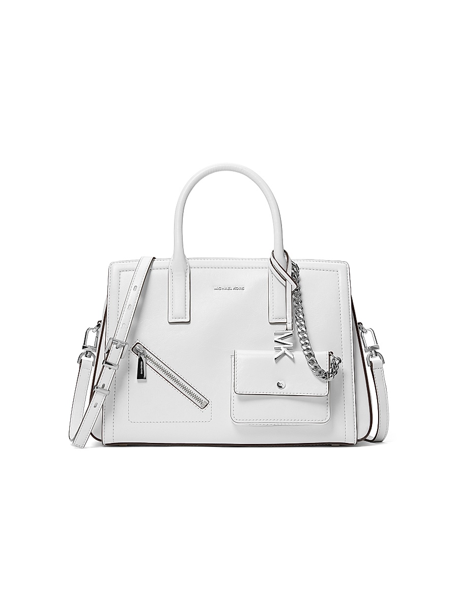 Women's Medium Leather Satchel - Optic White