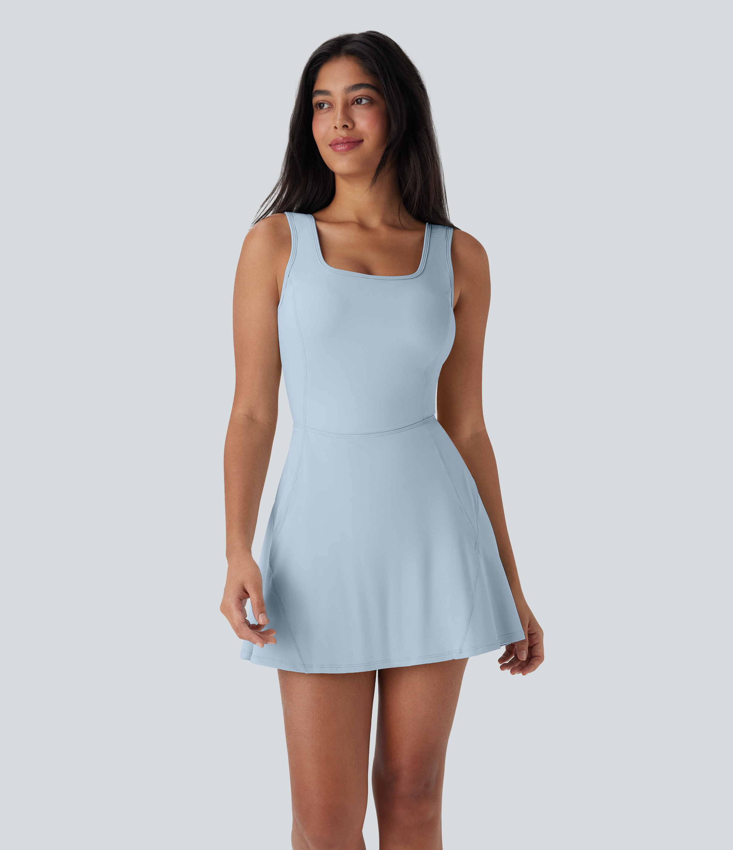 SoftlyZero™ Airy U Neck 2-in-1 Pocket Mini Cool Touch Dance Active Dress-Easy Peezy Workout Dress - Baby Blue