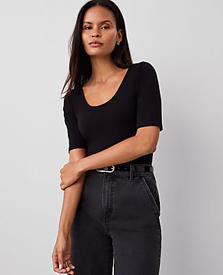 Ann Taylor Scoop Neck Elbow Sleeve Tee
