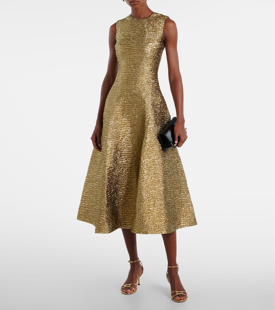 Mara metallic-effect seersucker midi dress
