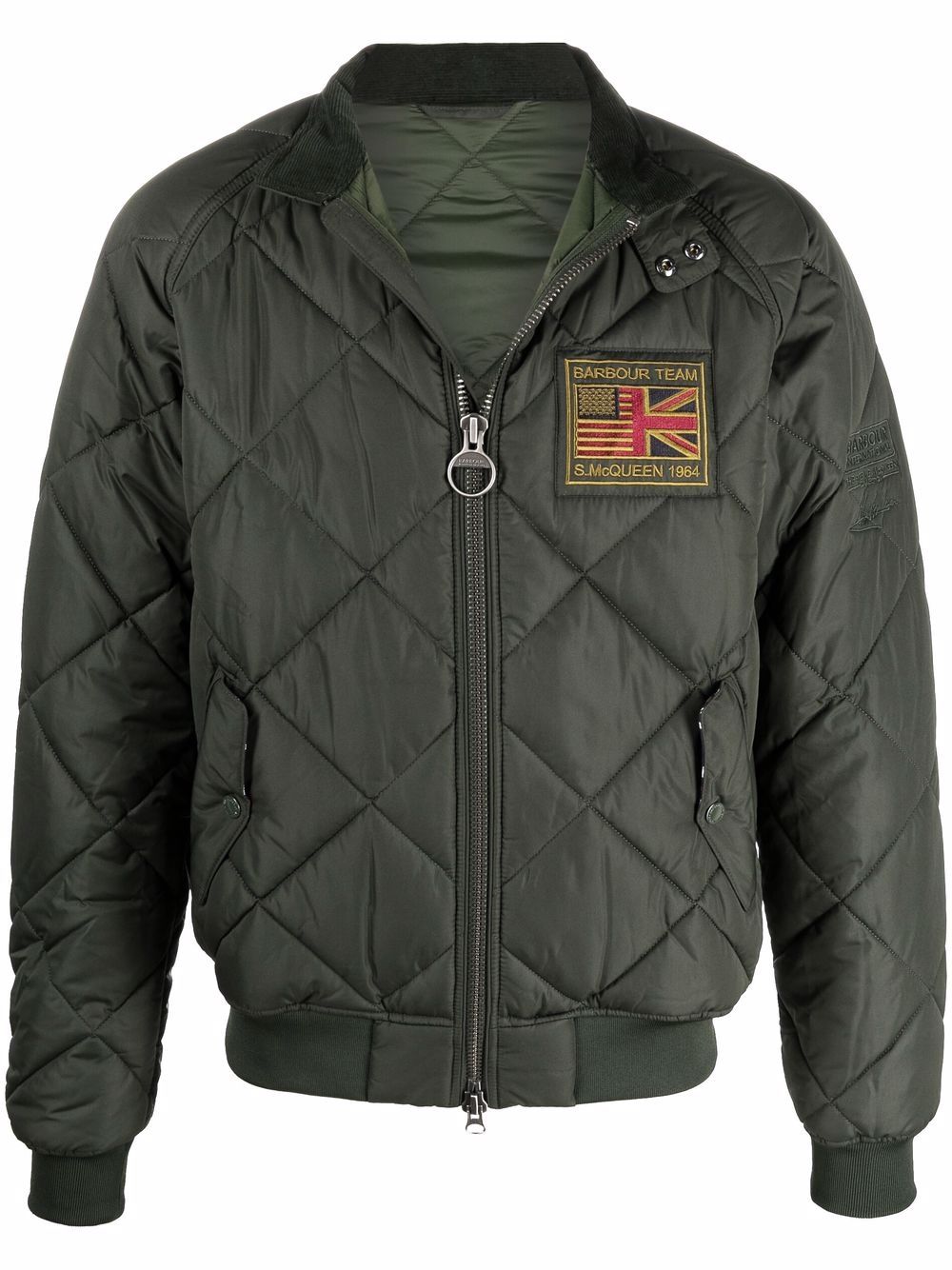 Logo-patch zip-up quilted jacket - Green