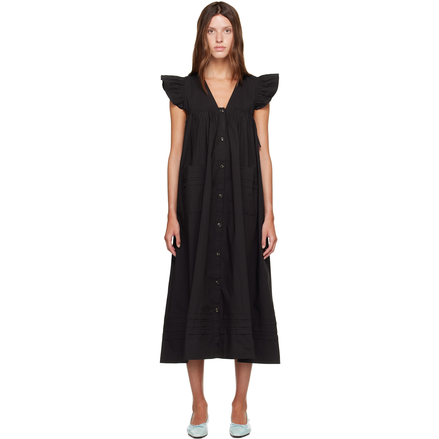 Black Stretch Cotton Angel Maxi Dress