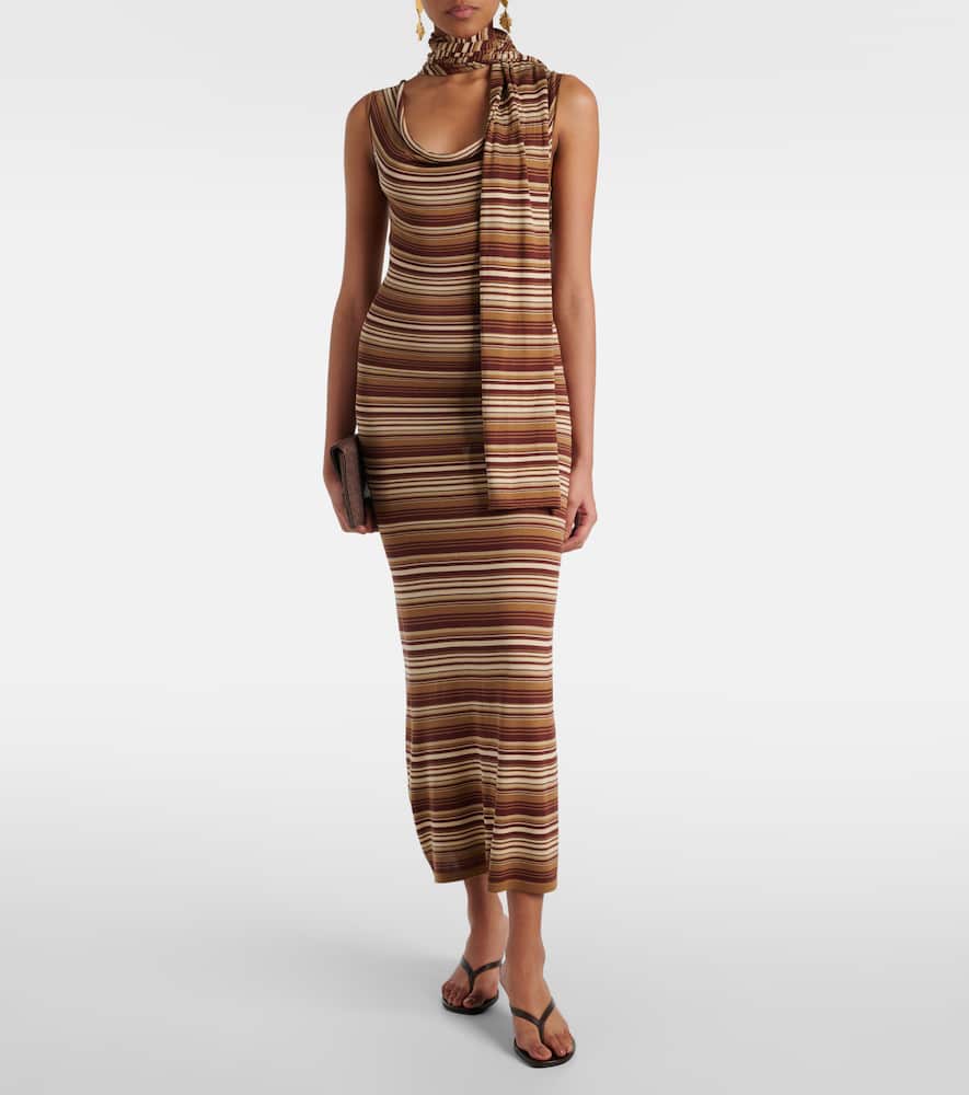 Striped silk-blend midi dress