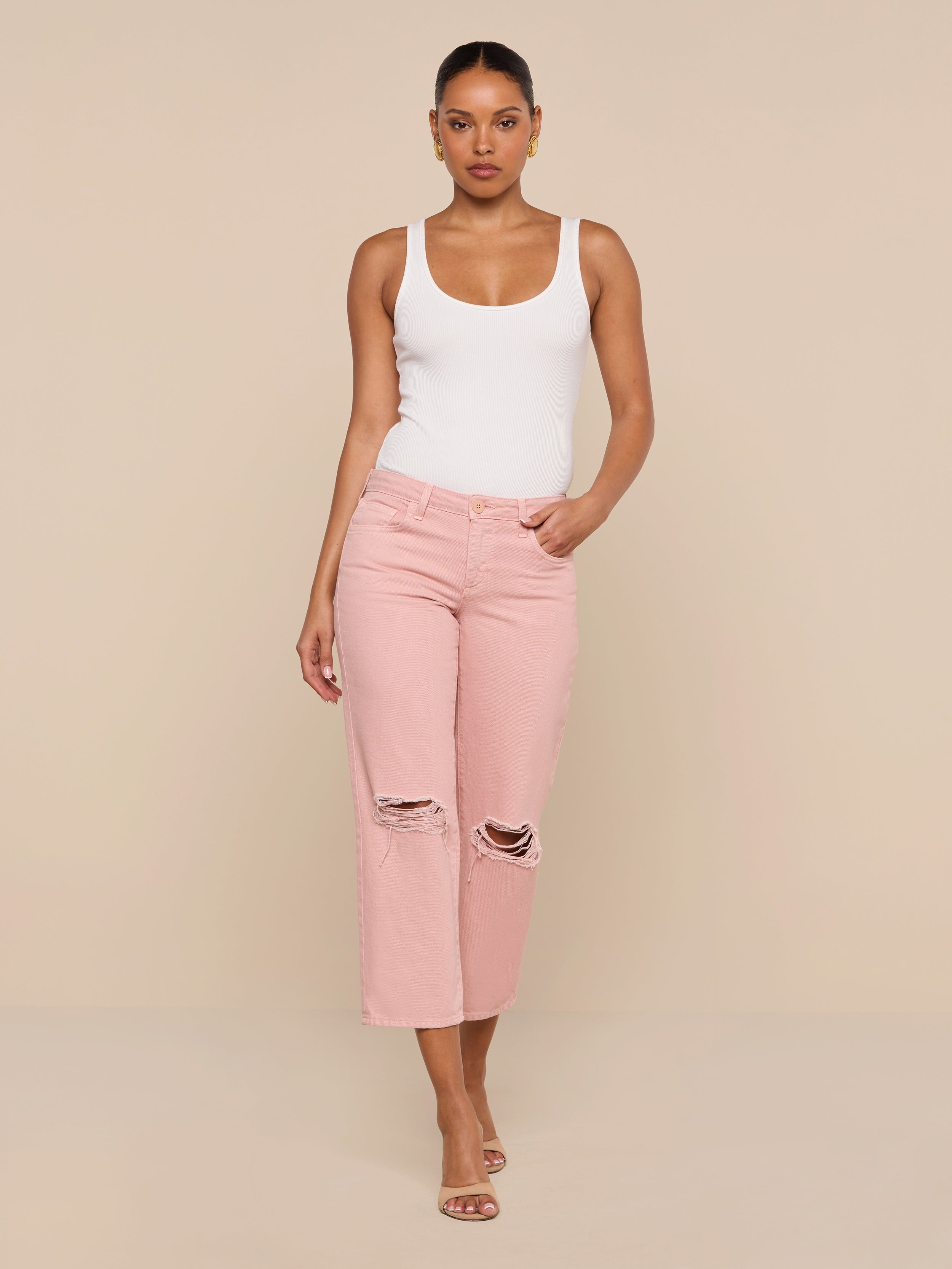 Blaine Cropped Stovepipe Jean In Misty Rose Destruct