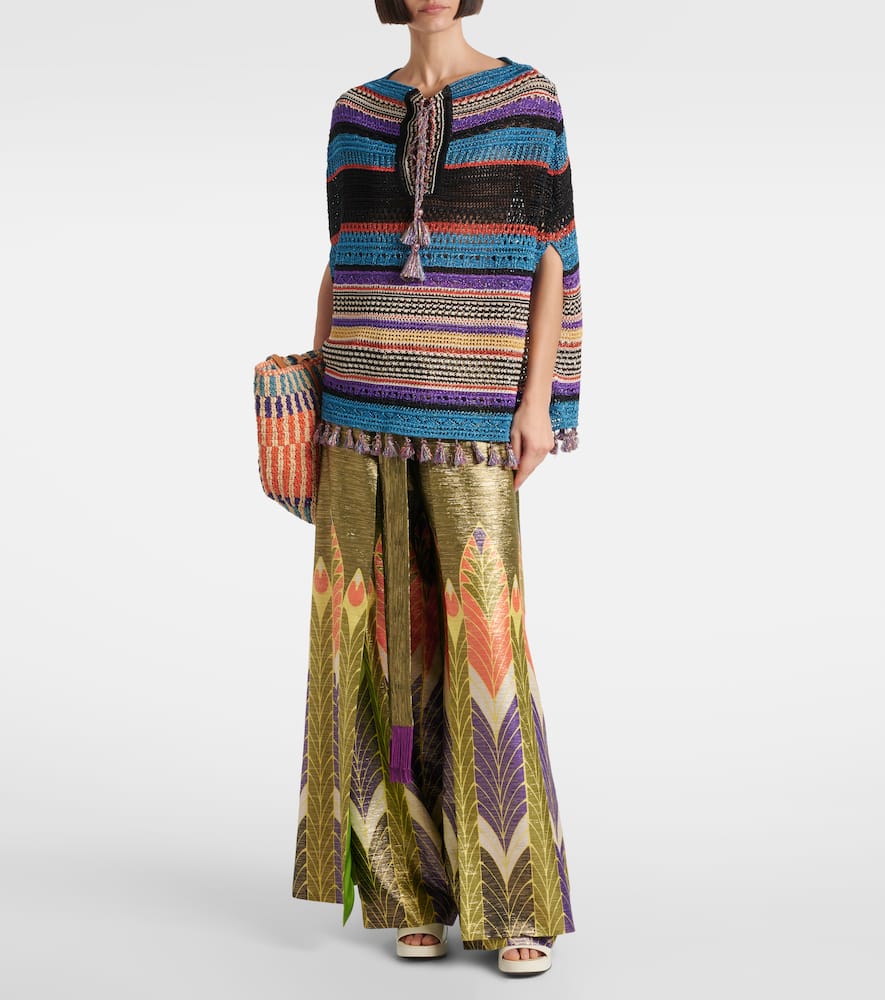 Crochet striped lamé poncho