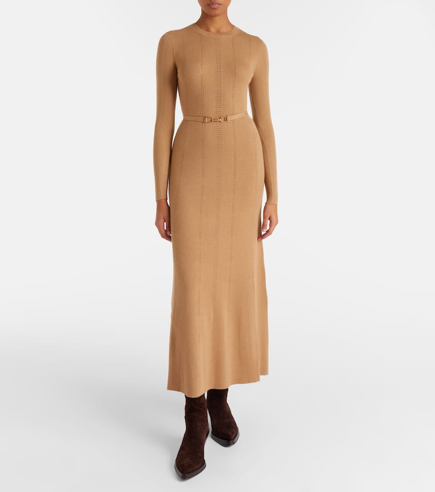 Imagene belted wool midi dress