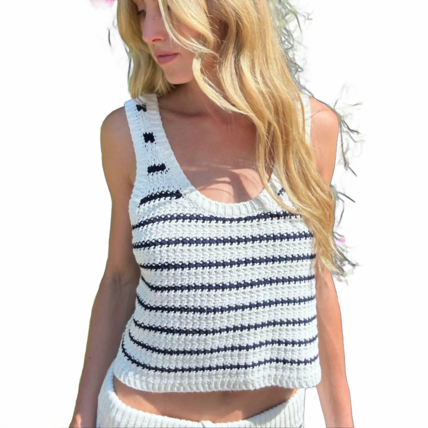 Marina Knit Striped Tank In Navy/white