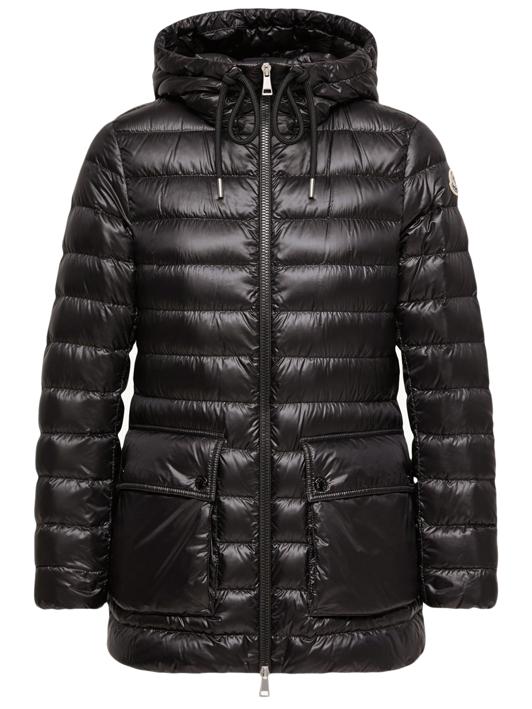 Water-Repellent Long Puffer Coat with Adjustable Hood and Drawstring Waist