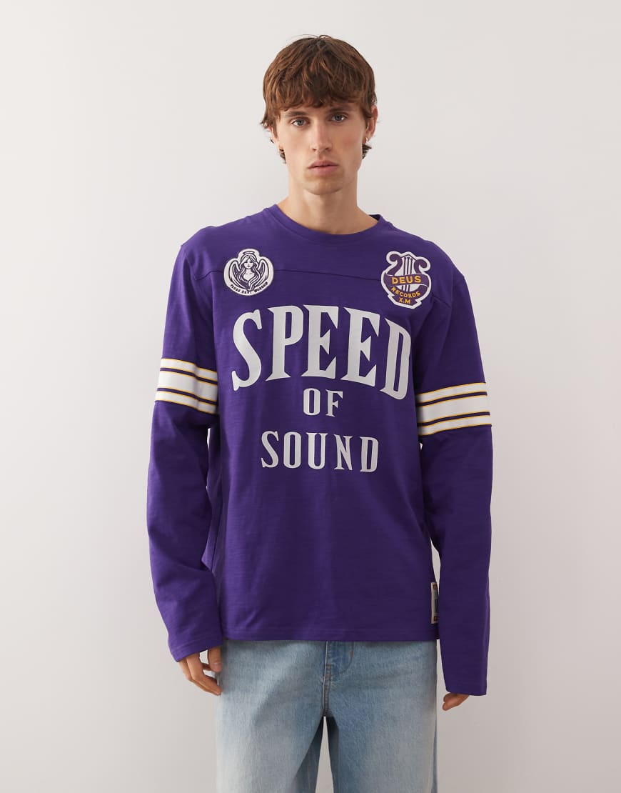 Eight track heavyweight long sleeve jersey top in dark purple