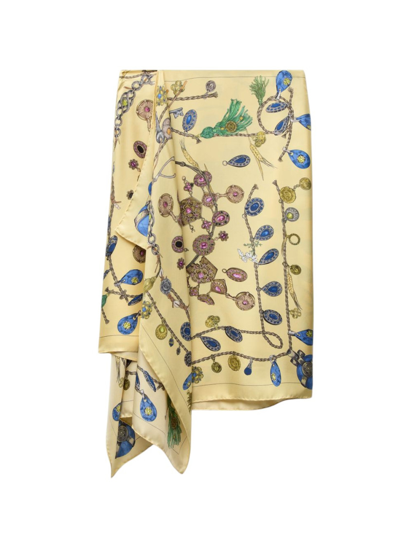 Beige Printed Midi Skirt