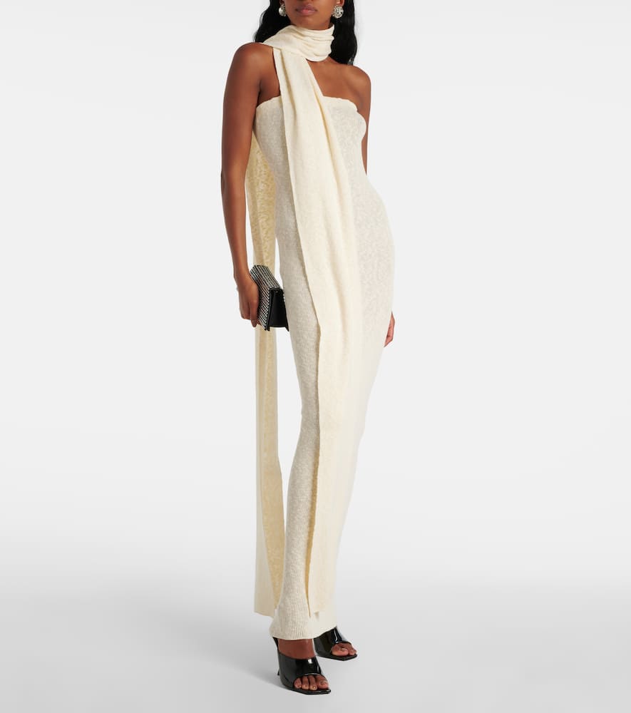 Scarf-detail linen and cotton maxi dress