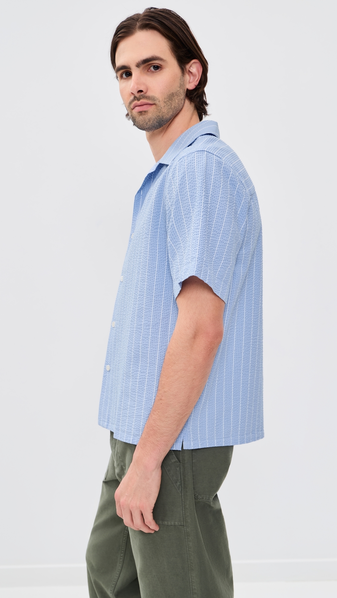 Seersucker Stripe Didcot Shirt Blue/Ecru