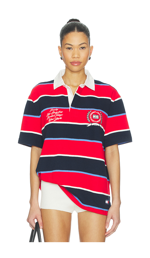 Tommy Jeans Relaxed Bold Stripe Rugby in Red,Navy. S. Also in XL/1X
