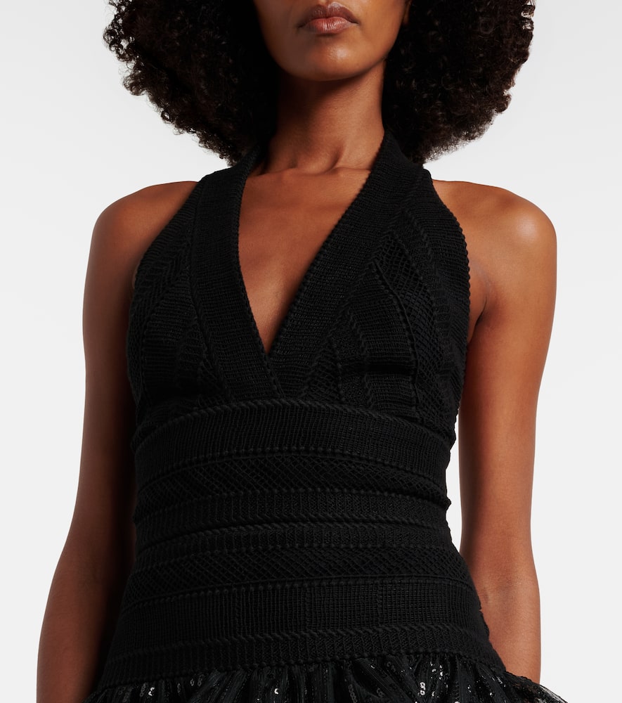 Sequined macramé gown