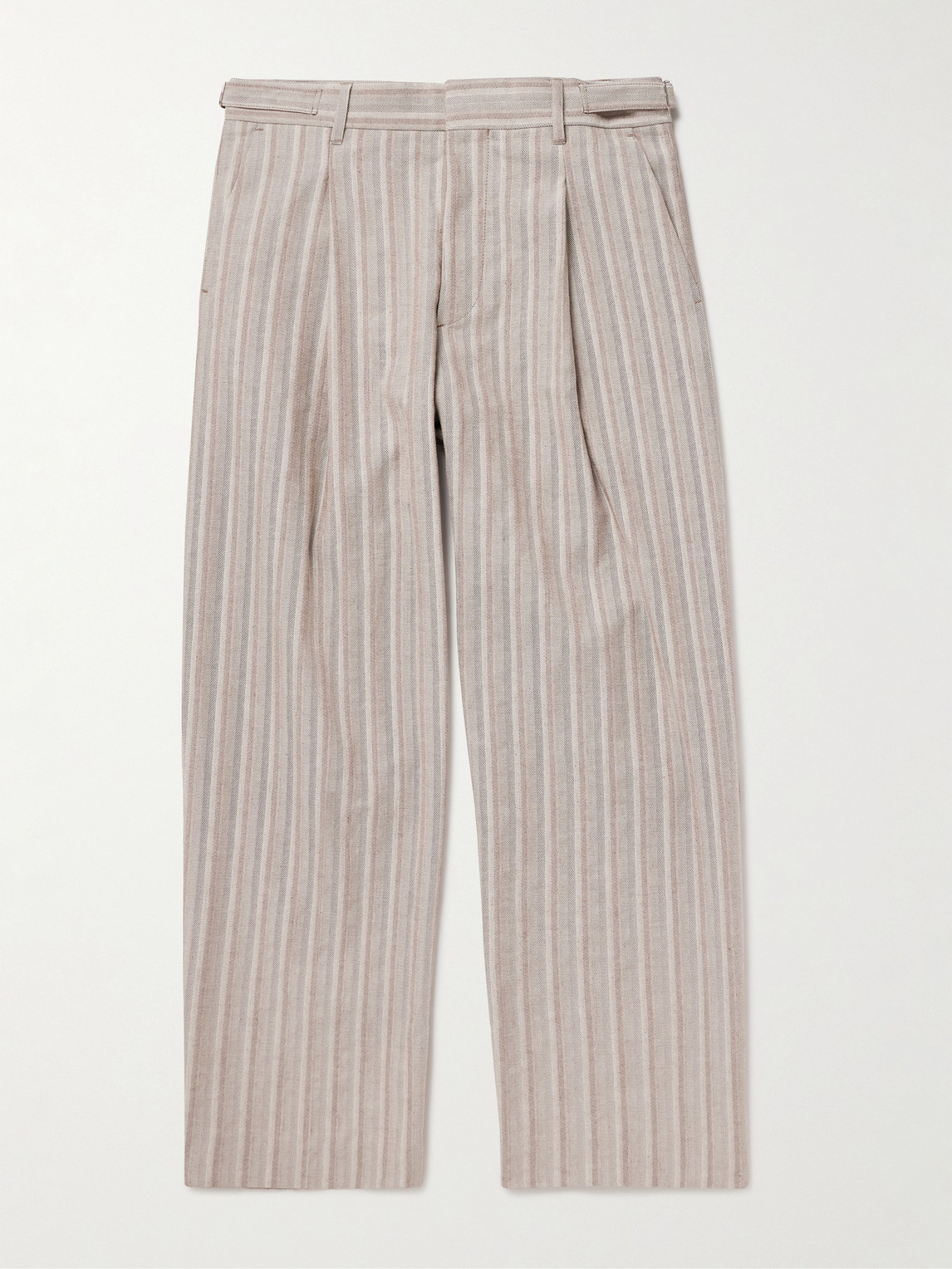 Kay 10058 Wide-Leg Pleated Herringbone Organic Cotton-Blend Suit Trousers