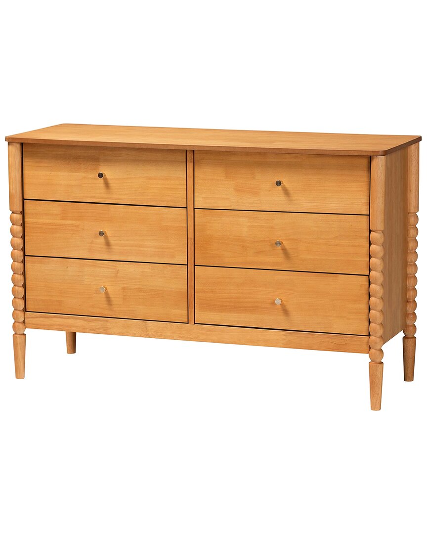 Baxton Studio Lucera Mid-Century Bobbin Wood 6-Drawer Dresser