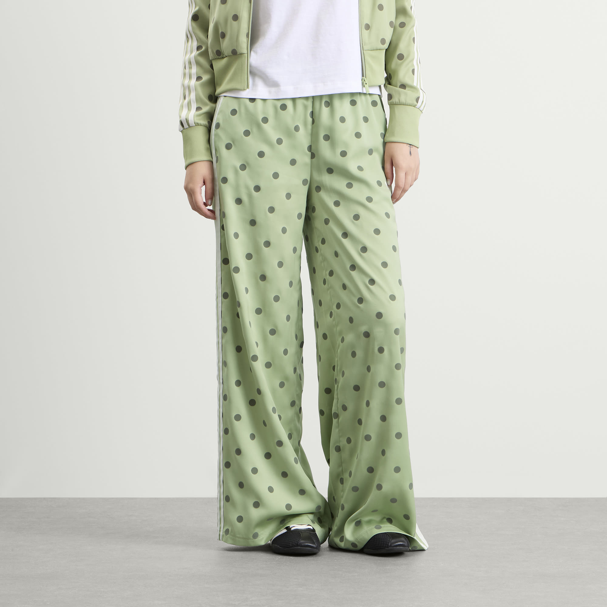 Women's Satin Polka Dots Wide Leg Pant in Magic Lime