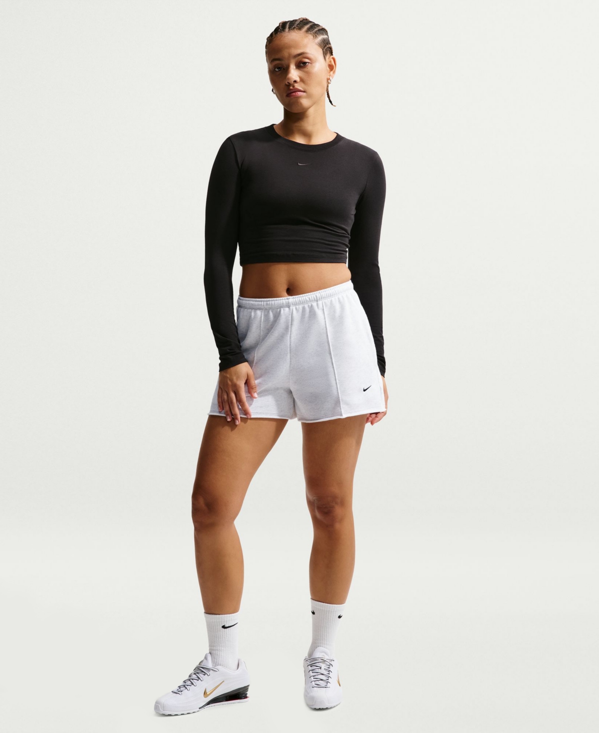 Women's Mid-Rise French Terry Shorts - Birch Heather/white/black