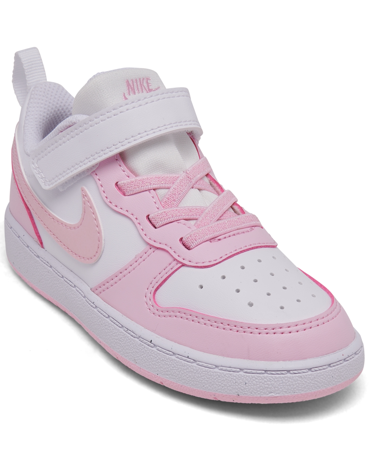 Toddler Girls Court Borough Low Recraft Stay-Put Casual Sneakers from Finish Line - White, Pink Foam