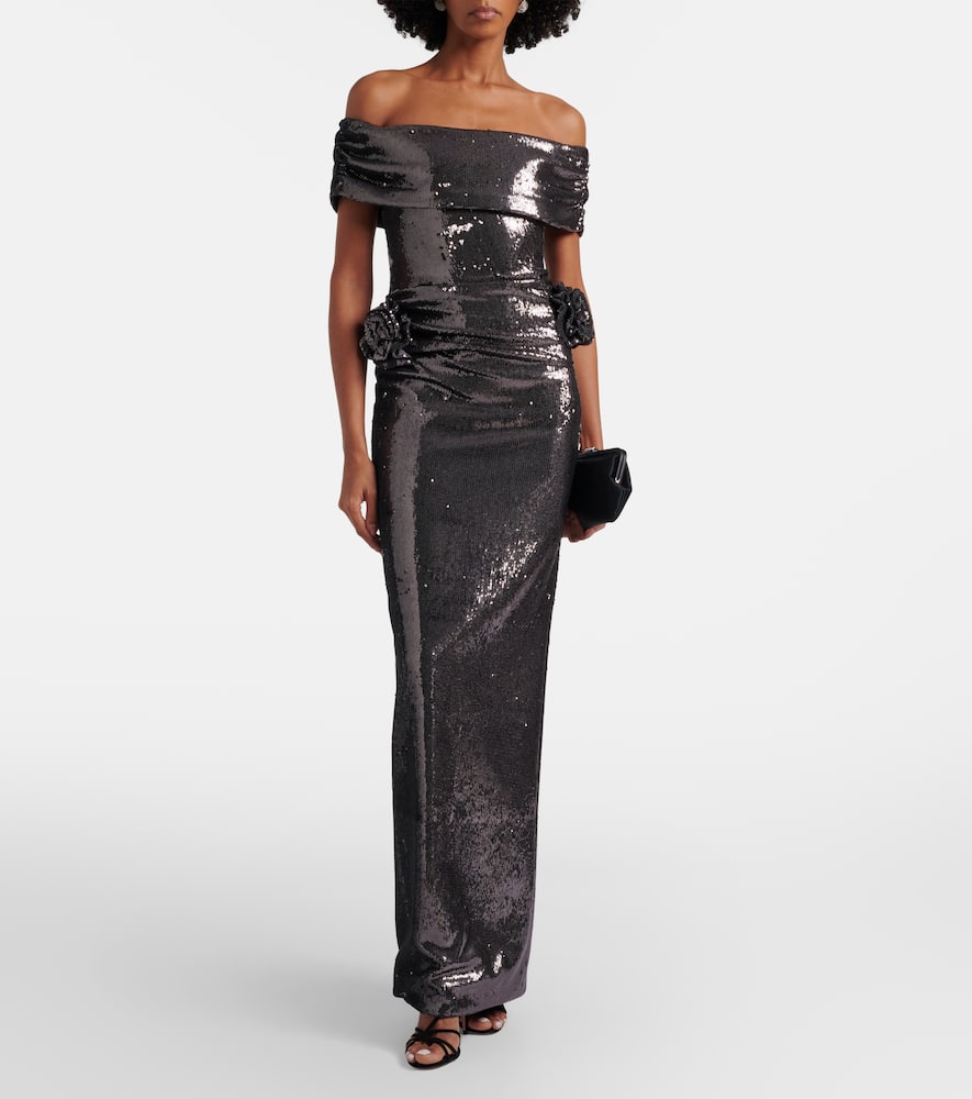 Embellished floral-appliqué gown