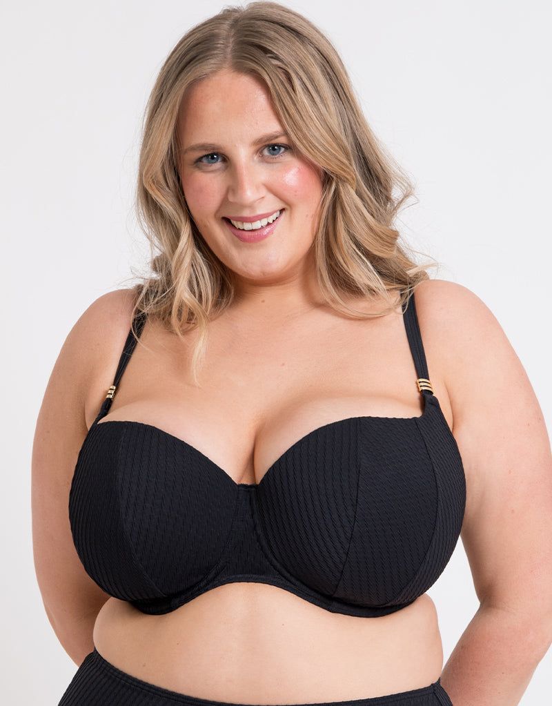 Curvy Kate Jet Set Balcony Bikini Top Wired Padded In Black