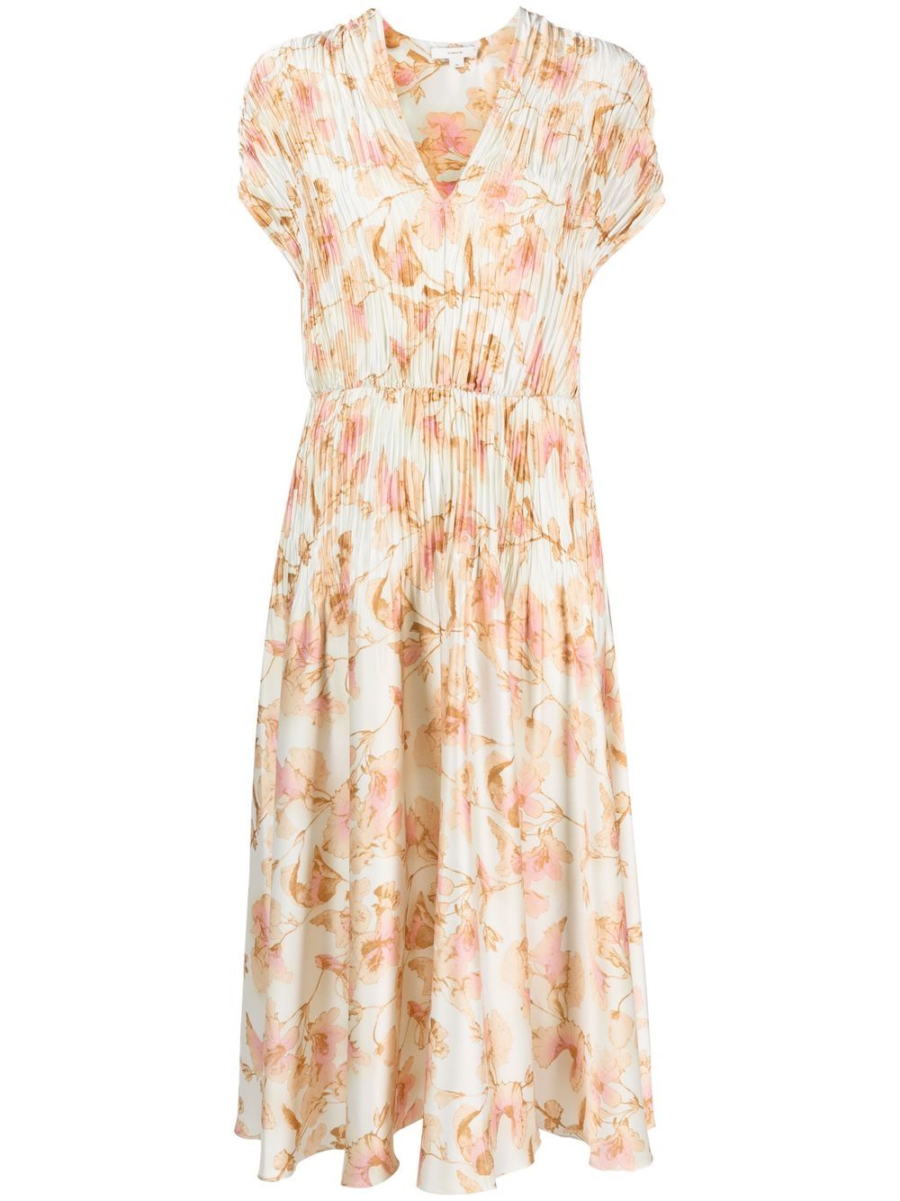 Floral-print plissé dress - Neutrals