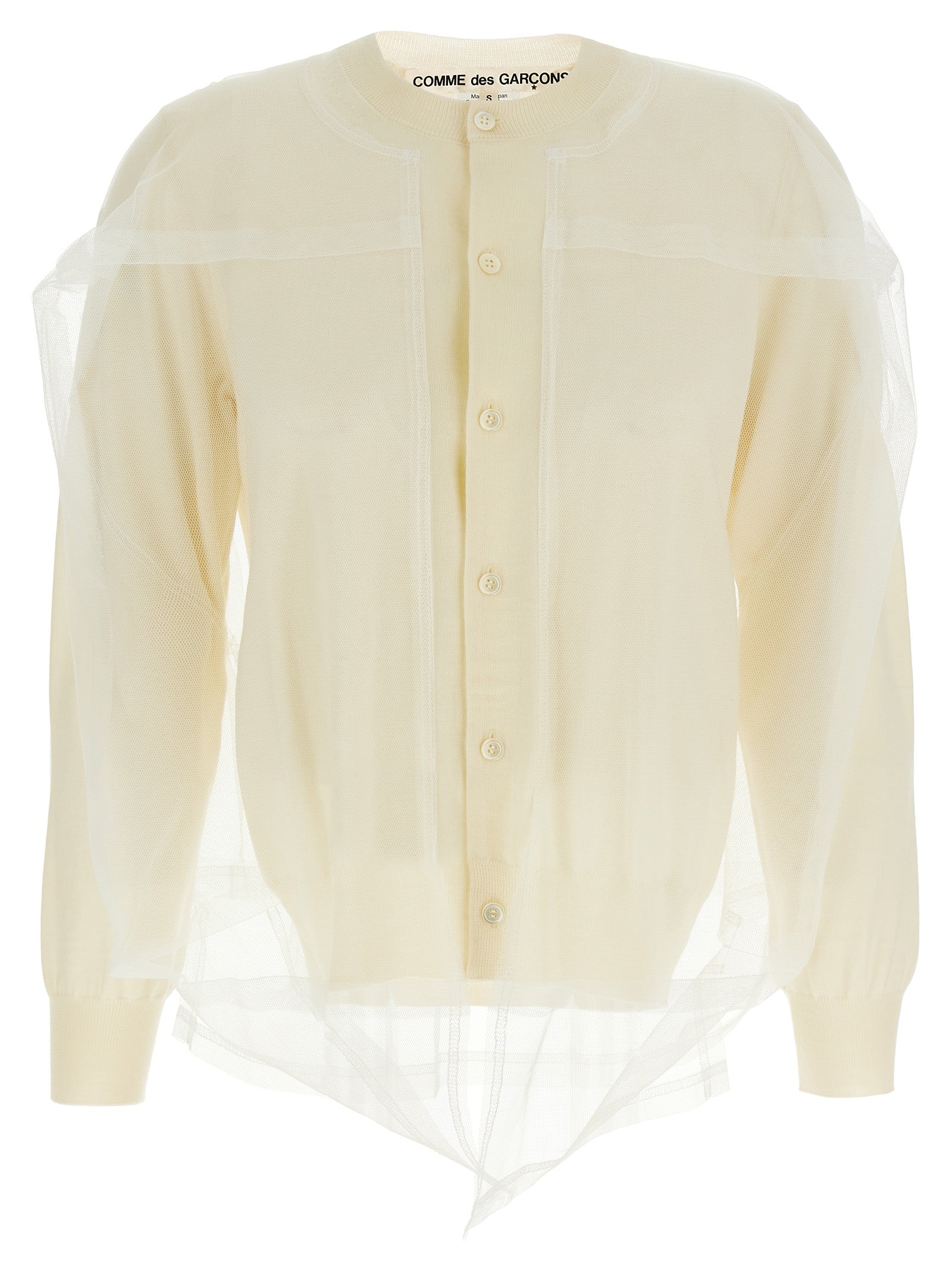 Wool with Tulle Insert Cardigan — White