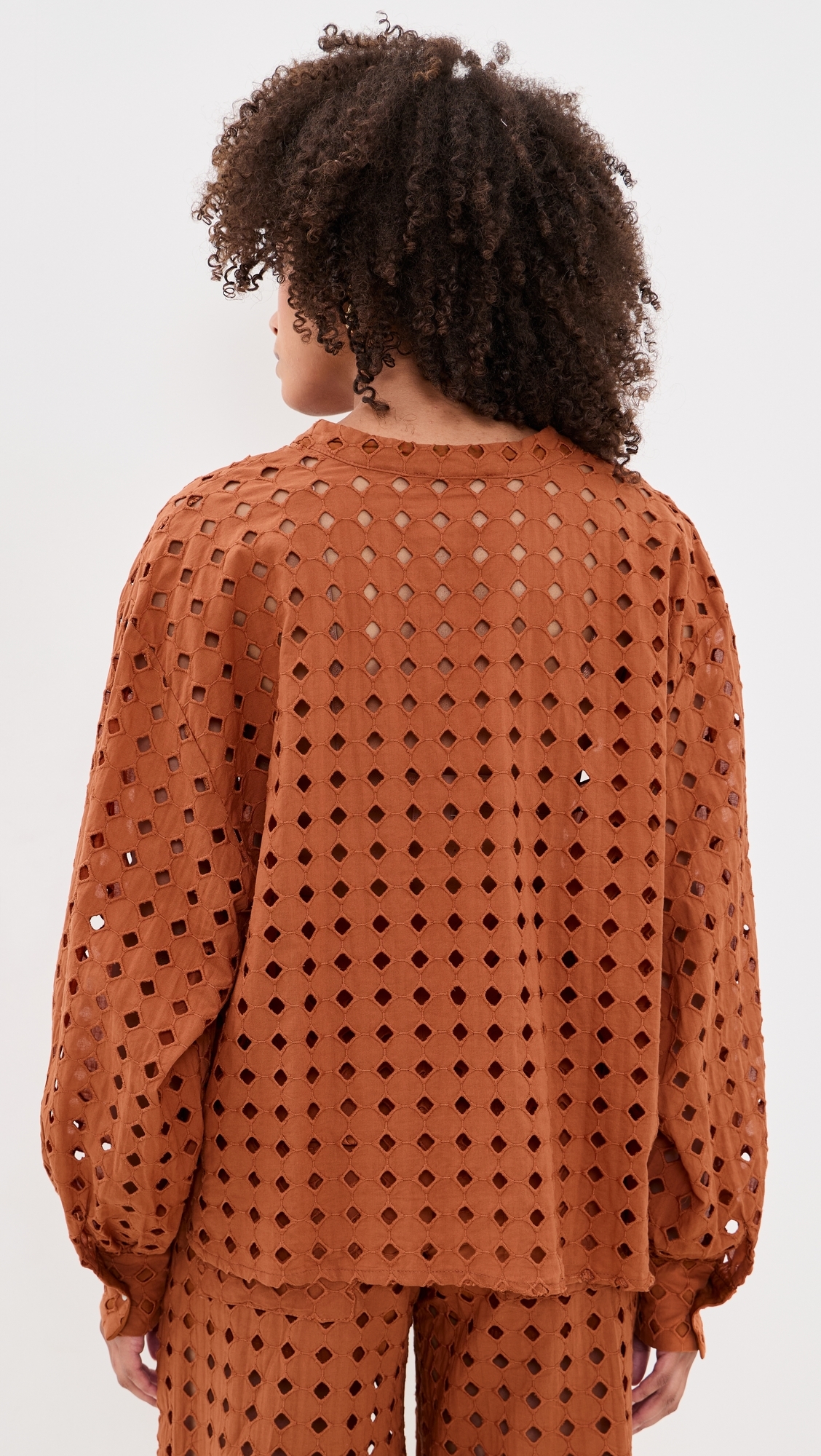 Brown Castanha Cuffed Eyelet Shirt Brown Castanha