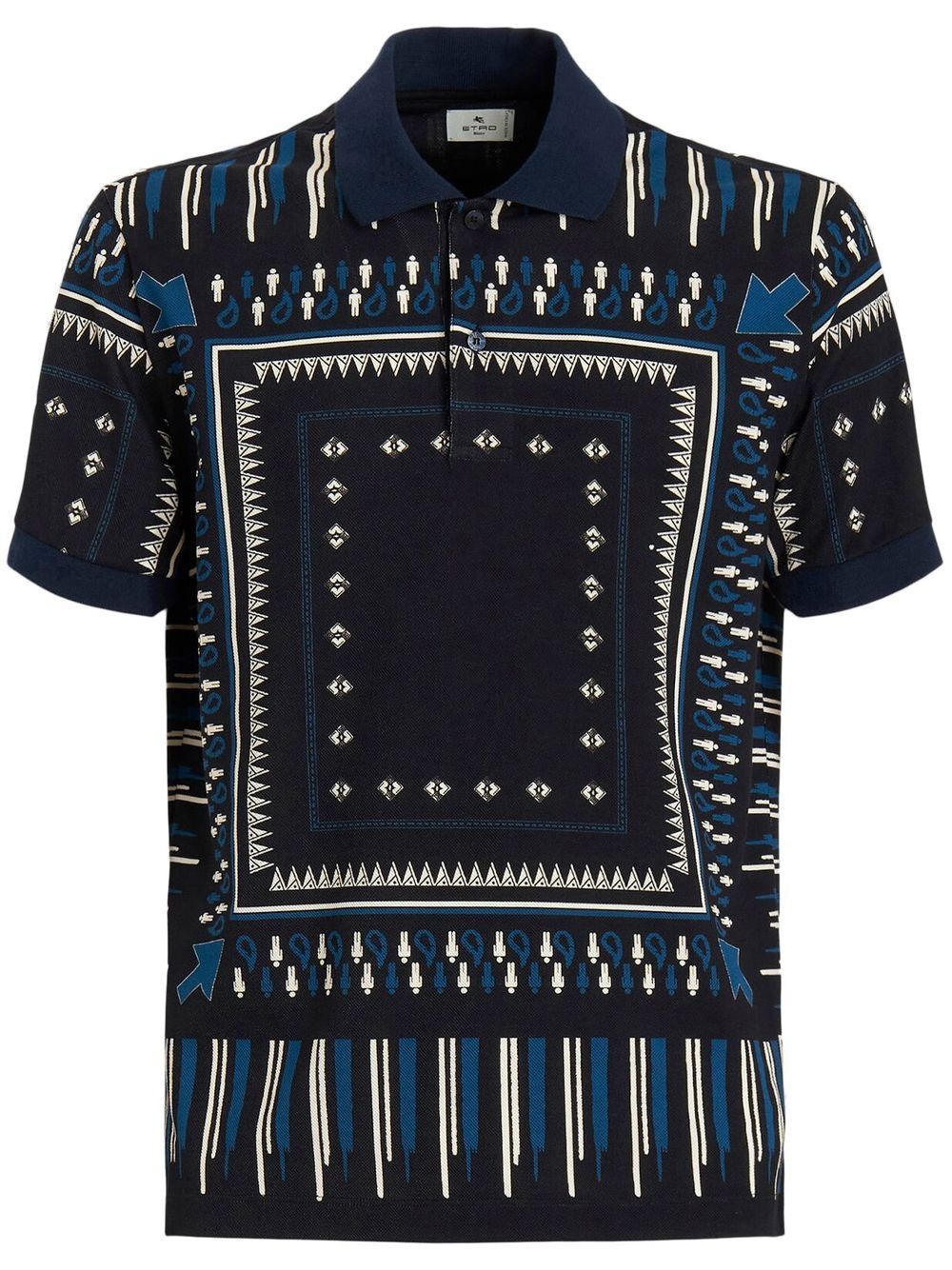 Geometric-print cotton polo shirt - Blue