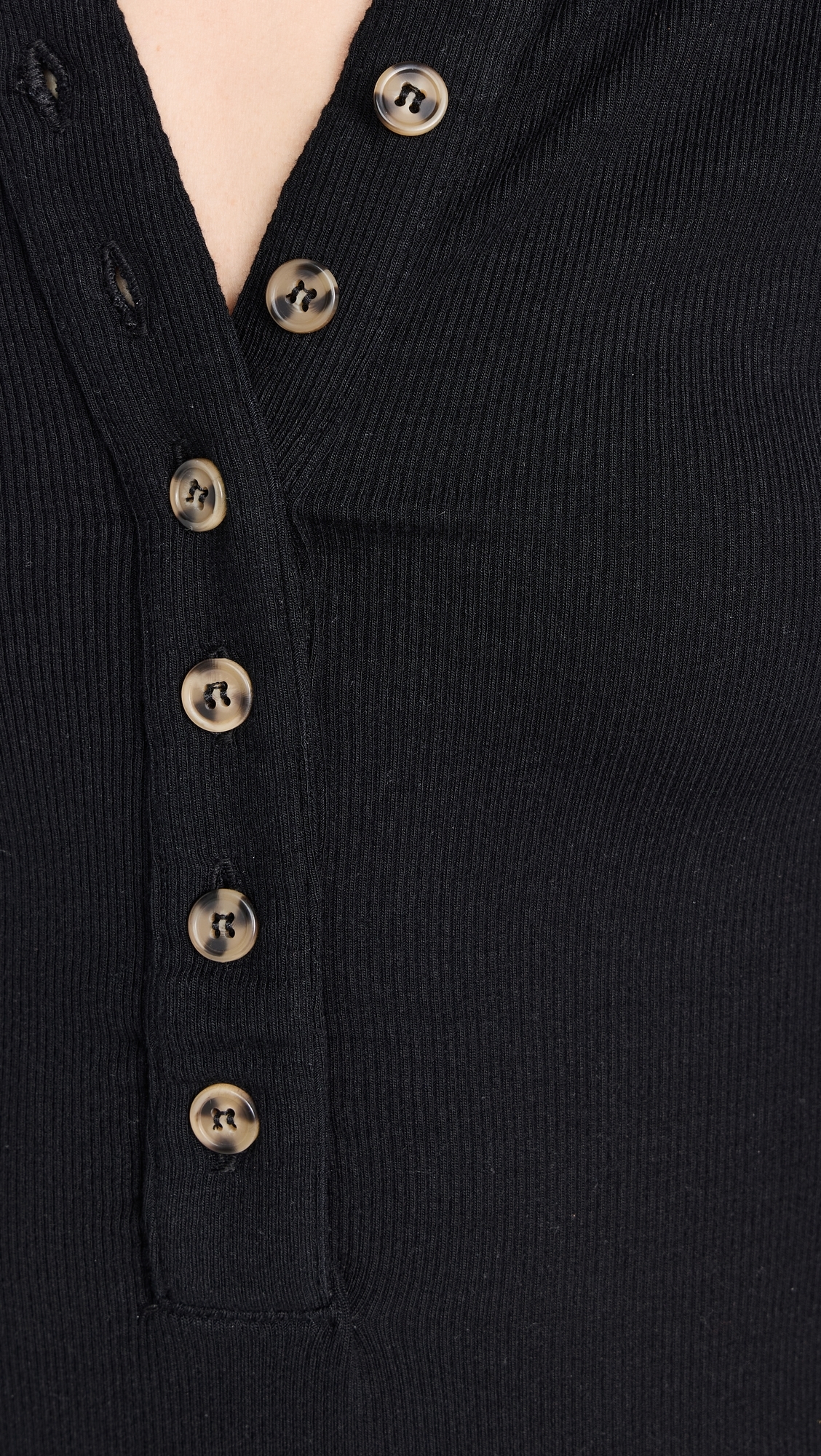 Ambitionist 여성 Button Up Ribbed Henley Thong Bodysuit Black