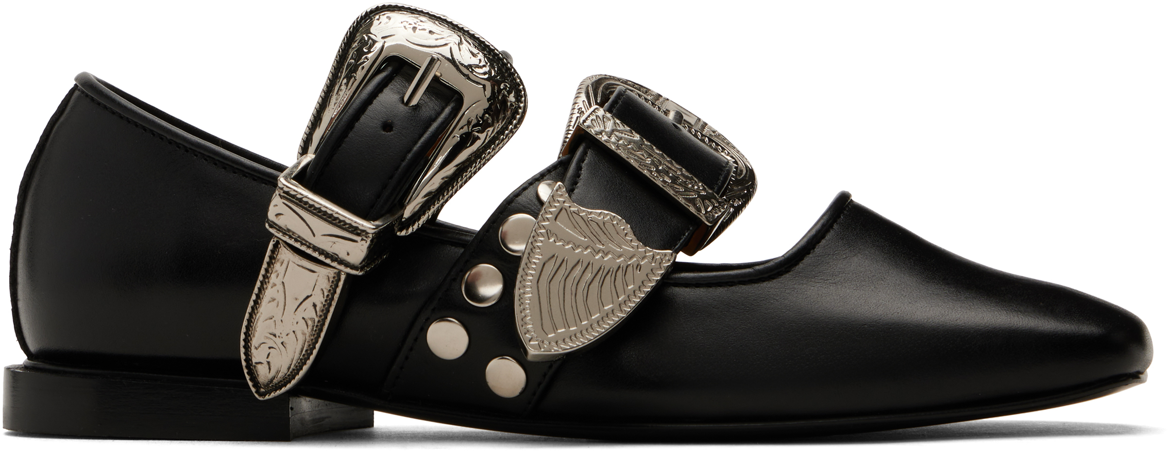 Toga Pulla SSENSE限定 ブラック Metal レザー フラットシューズ