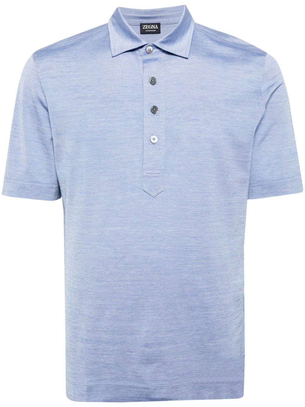 Polo-collar cotton-blend polo shirt - Blue