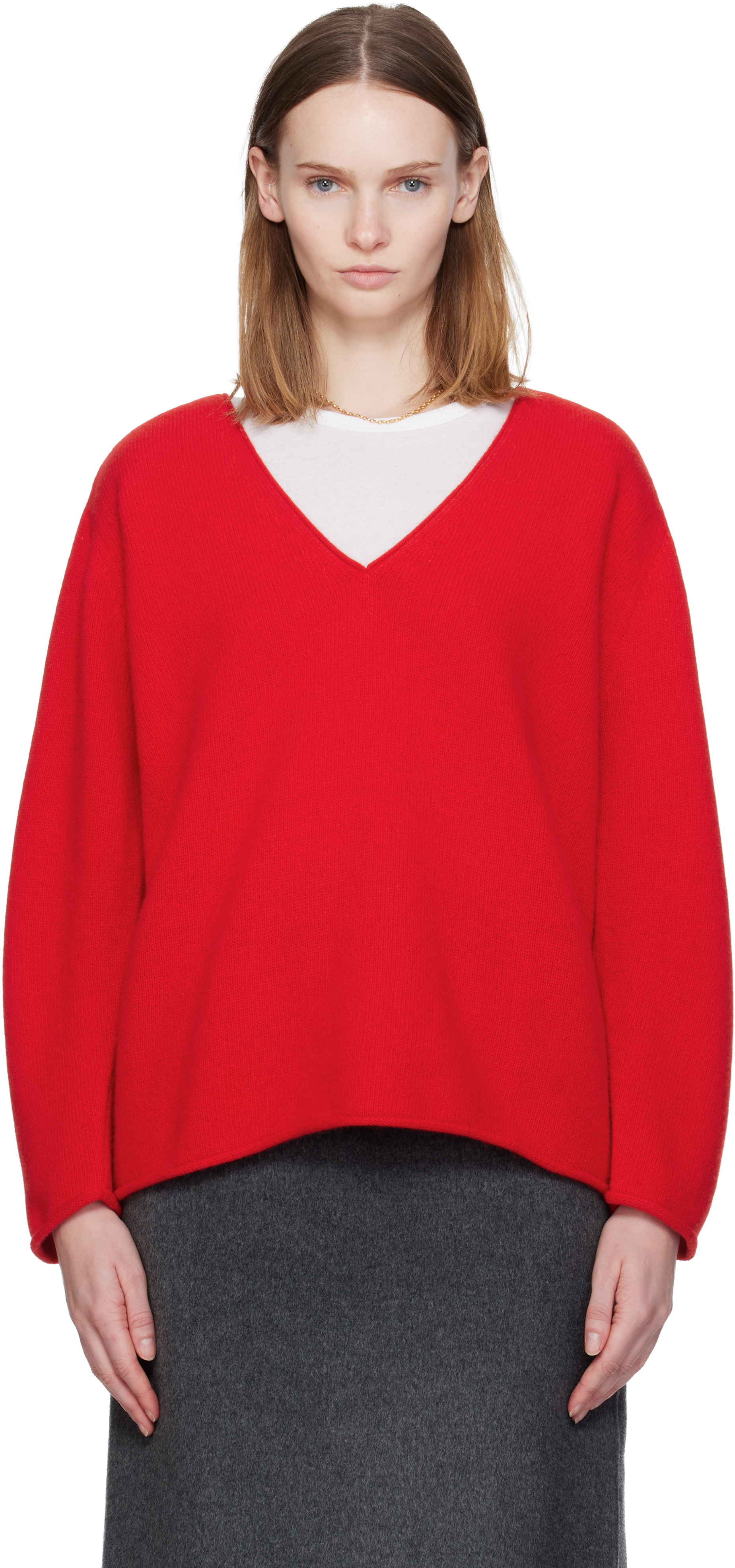 Red Cerin Deep V-Neck Sweater
