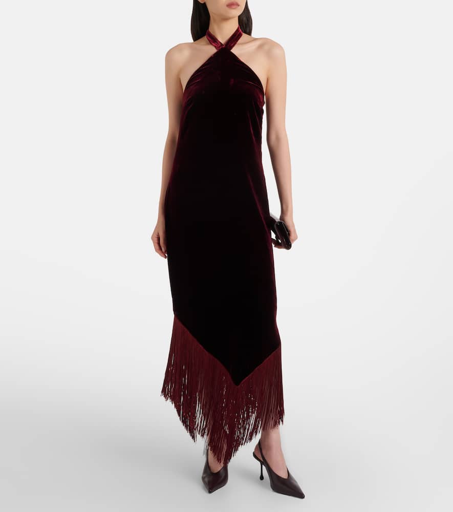 Nina fringed velvet maxi dress