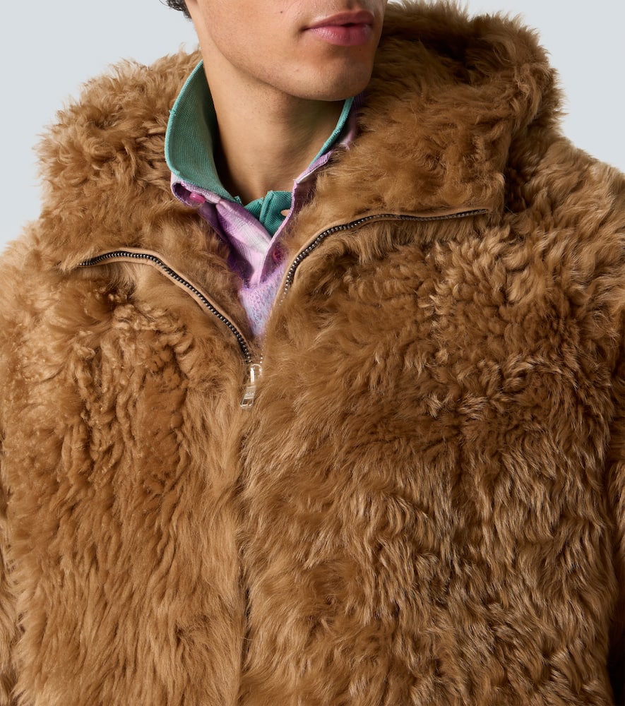 Hooded shearling coat