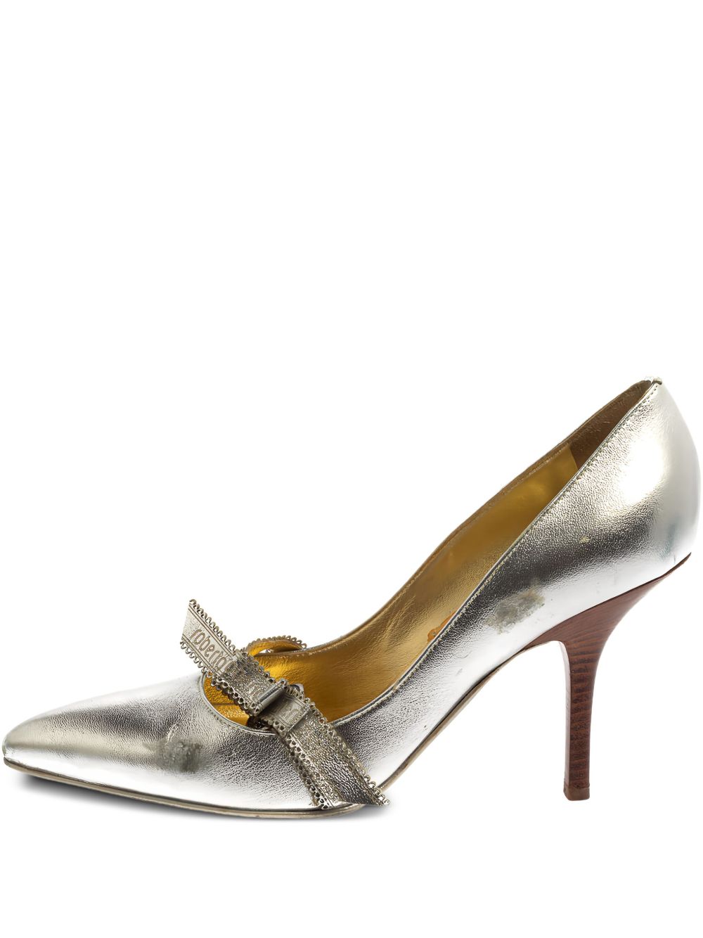100mm metallic leather pointed-toe pumps - Silver